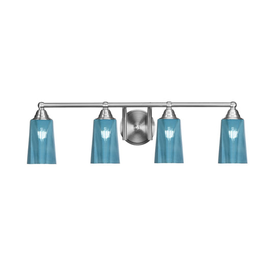 Toltec Paramount 4-Light Bath Bar | Brushed Nickel and Blue Gradient Glass | Bathroom Vanity & Powder Room | 7.25 x 8.75 in | Model 3424-BN-265