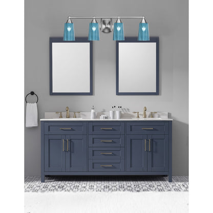 Toltec Paramount 4-Light Bath Bar | Brushed Nickel and Blue Gradient Glass | Bathroom Vanity & Powder Room | 7.25 x 8.75 in | Model 3424-BN-265