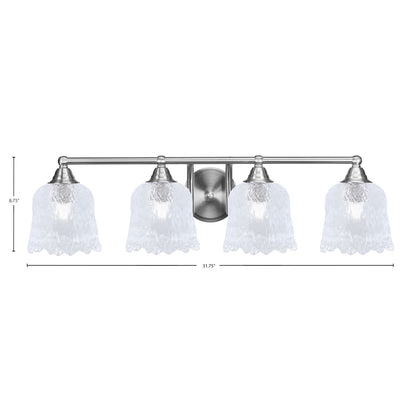 Toltec Paramount 4-Light Bath Bar | Modern Brushed Nickel and Clear Lava Glass | Bathroom Vanity & Powder Room | 8 x 8.75 in | Model 3424-BN-4230