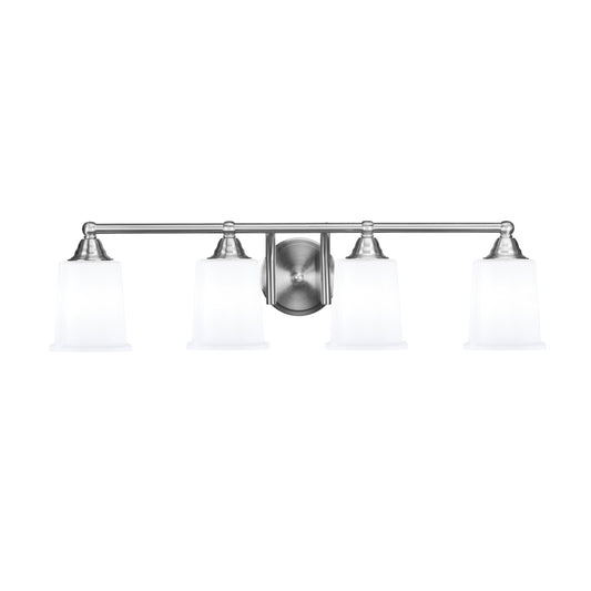 Toltec Paramount 4-Light Bath Bar | Modern Brushed Nickel and White Opal Glass | Bathroom Vanity & Powder Room | 7.25 x 7.75 in | Model 3424-BN-5031