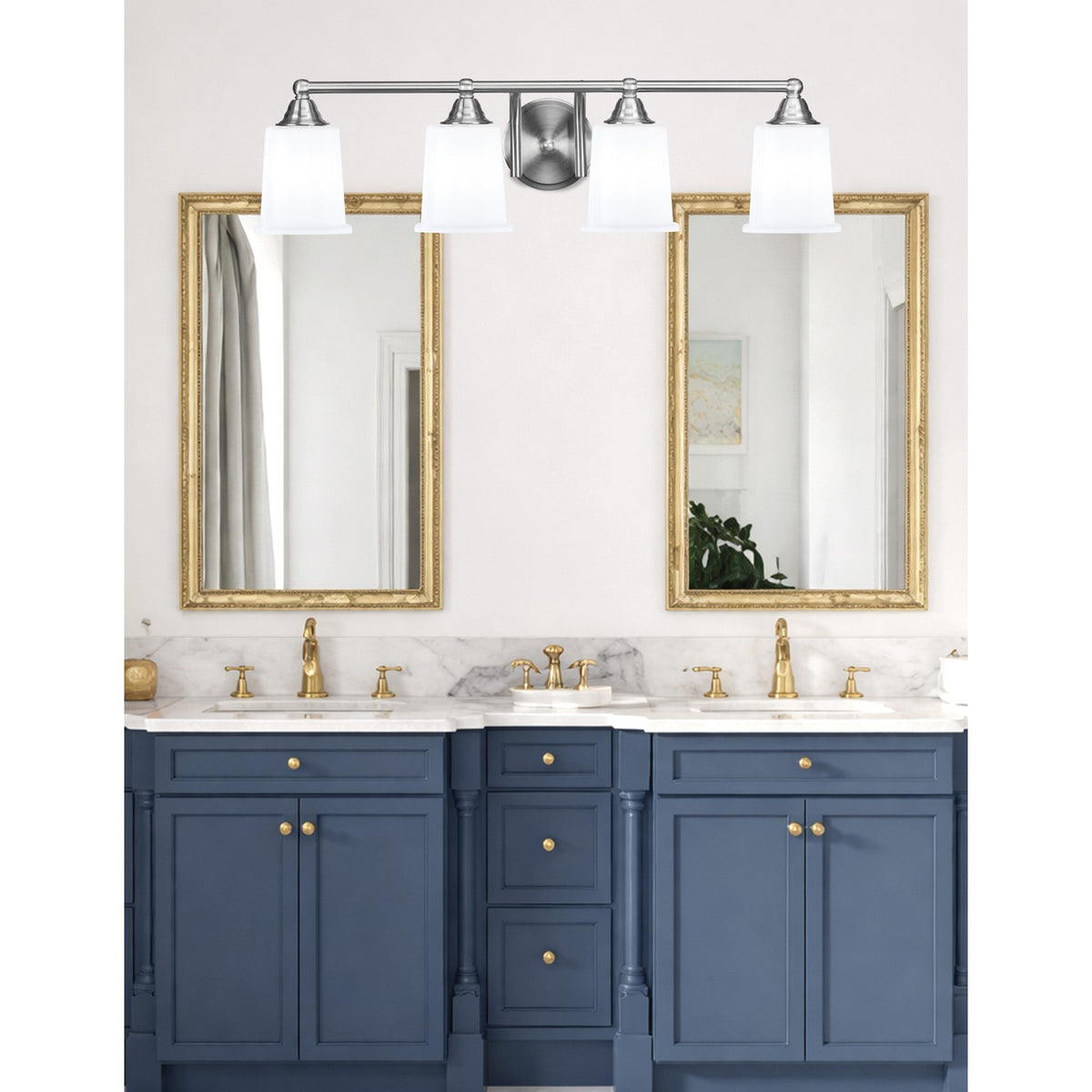 Toltec Paramount 4-Light Bath Bar | Modern Brushed Nickel and White Opal Glass | Bathroom Vanity & Powder Room | 7.25 x 7.75 in | Model 3424-BN-5031