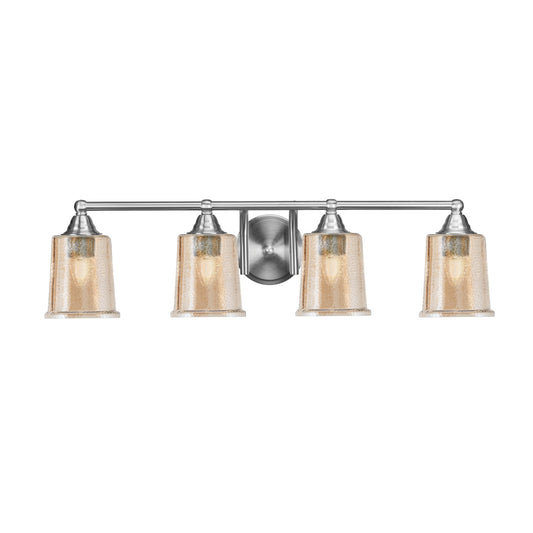 Toltec Paramount 4-Light Bath Bar | Modern Brushed Nickel and Amber Bubble Glass | Bathroom Vanity & Powder Room | 7.25 x 7.75 in | Model 3424-BN-5033