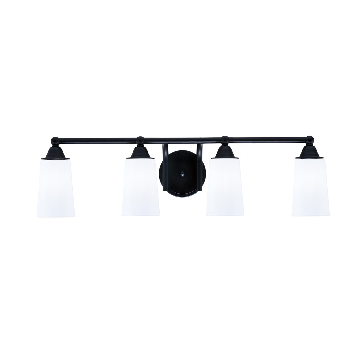 Toltec Paramount 4-Light Bath Bar | Matte Black Steel and White Opal Glass | Bathroom Vanity & Powder Room | 7.25 x 8.75 in | Model 3424-MB-261