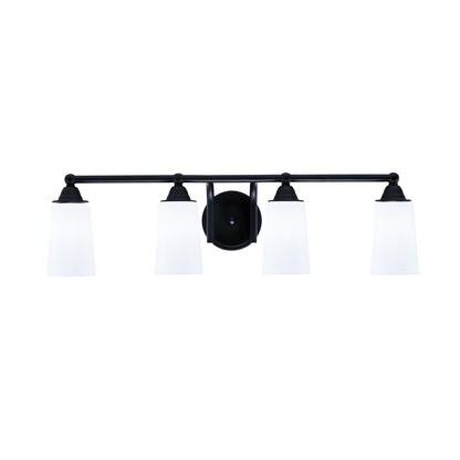 Toltec Paramount 4-Light Bath Bar | Matte Black Steel and White Opal Glass | Bathroom Vanity & Powder Room | 7.25 x 8.75 in | Model 3424-MB-261