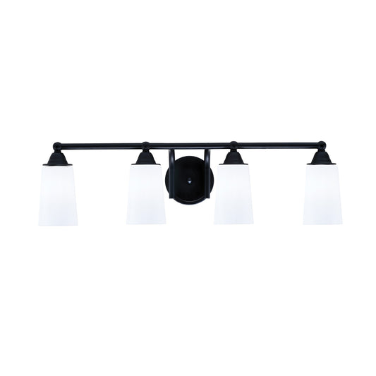 Toltec Paramount 4-Light Bath Bar | Matte Black Steel and White Opal Glass | Bathroom Vanity & Powder Room | 7.25 x 8.75 in | Model 3424-MB-261