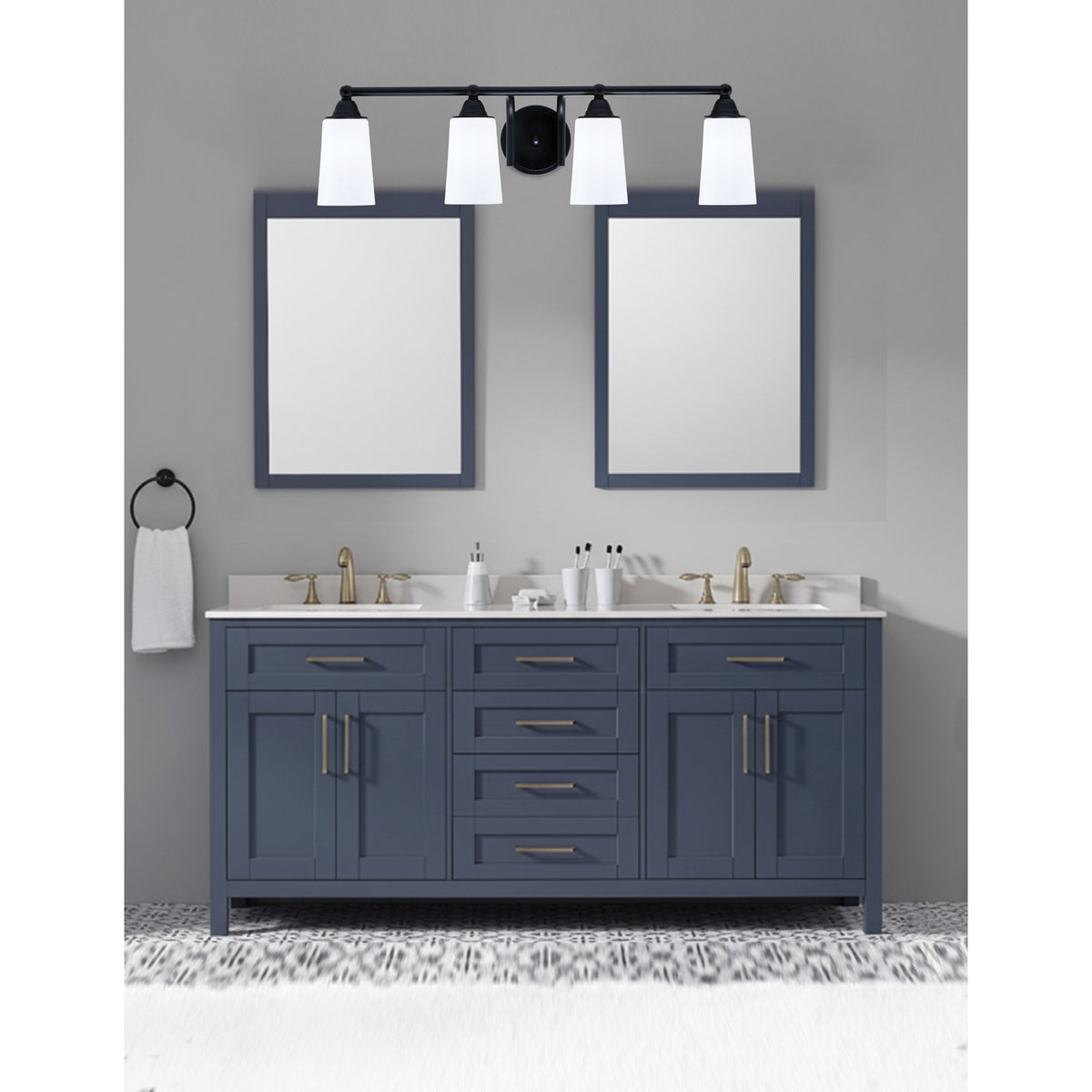 Toltec Paramount 4-Light Bath Bar | Matte Black Steel and White Opal Glass | Bathroom Vanity & Powder Room | 7.25 x 8.75 in | Model 3424-MB-261