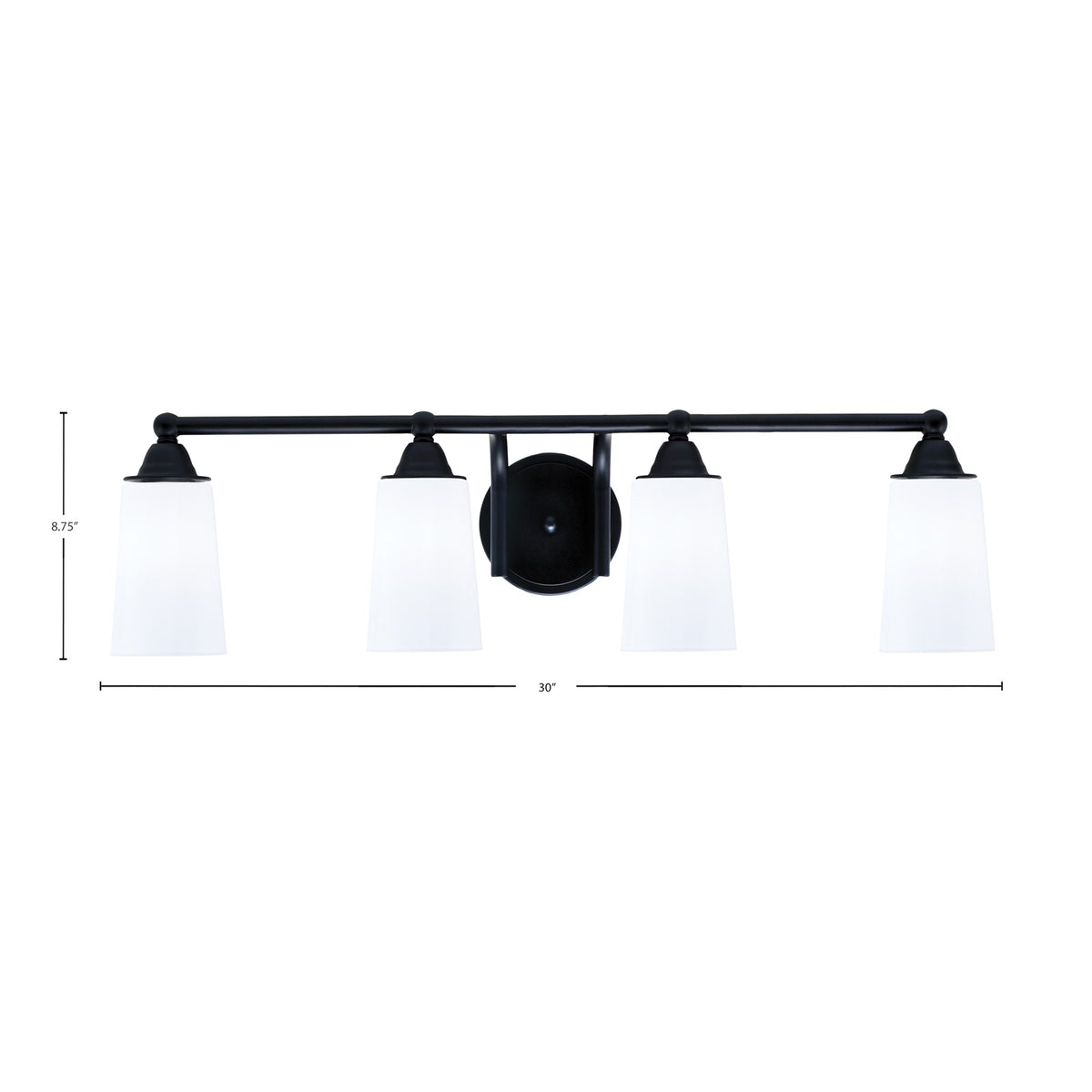 Toltec Paramount 4-Light Bath Bar | Matte Black Steel and White Opal Glass | Bathroom Vanity & Powder Room | 7.25 x 8.75 in | Model 3424-MB-261