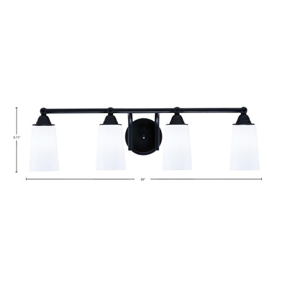 Toltec Paramount 4-Light Bath Bar | Matte Black Steel and White Opal Glass | Bathroom Vanity & Powder Room | 7.25 x 8.75 in | Model 3424-MB-261