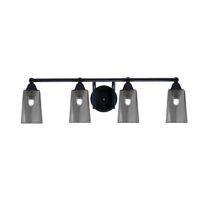 Toltec Paramount 4-Light Bath Bar | Matte Black Steel and Smoke Bubble Glass | Bathroom Vanity & Powder Room | 7.25 x 8.75 in | Model 3424-MB-262