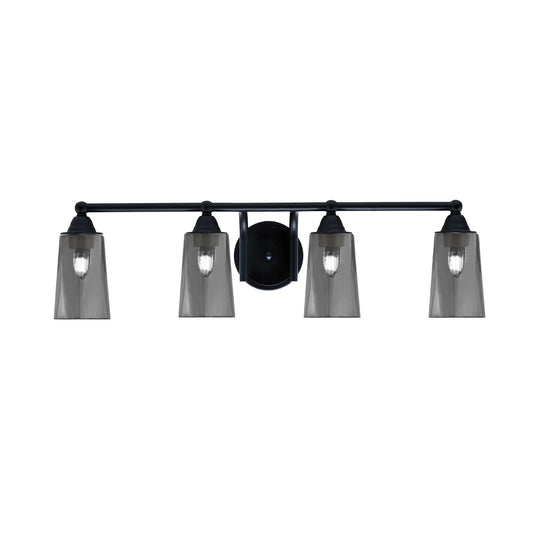 Toltec Paramount 4-Light Bath Bar | Matte Black Steel and Smoke Bubble Glass | Bathroom Vanity & Powder Room | 7.25 x 8.75 in | Model 3424-MB-262