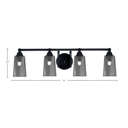 Toltec Paramount 4-Light Bath Bar | Matte Black Steel and Smoke Bubble Glass | Bathroom Vanity & Powder Room | 7.25 x 8.75 in | Model 3424-MB-262