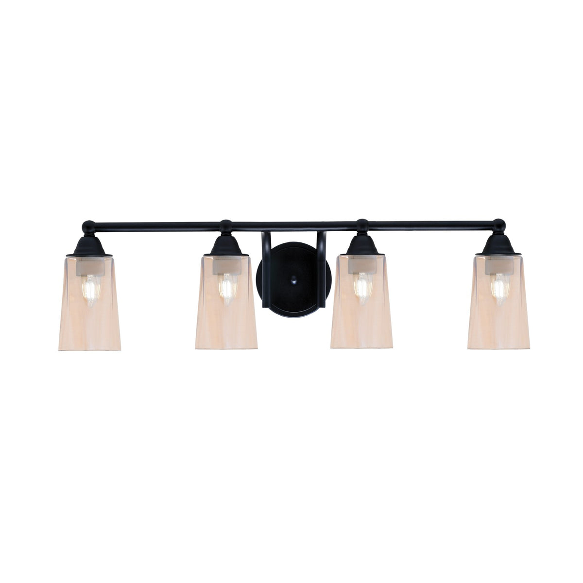 Toltec Paramount 4-Light Bath Bar | Modern Matte Black Steel and Amber Gradient Glass | Bathroom & Powder Room Vanity Light | 7.25 x 8.75 in | Model 3424-MB-263