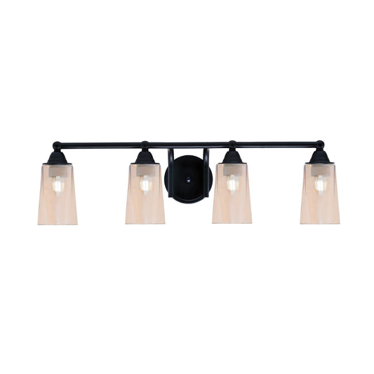Toltec Paramount 4-Light Bath Bar | Modern Matte Black Steel and Amber Gradient Glass | Bathroom & Powder Room Vanity Light | 7.25 x 8.75 in | Model 3424-MB-263