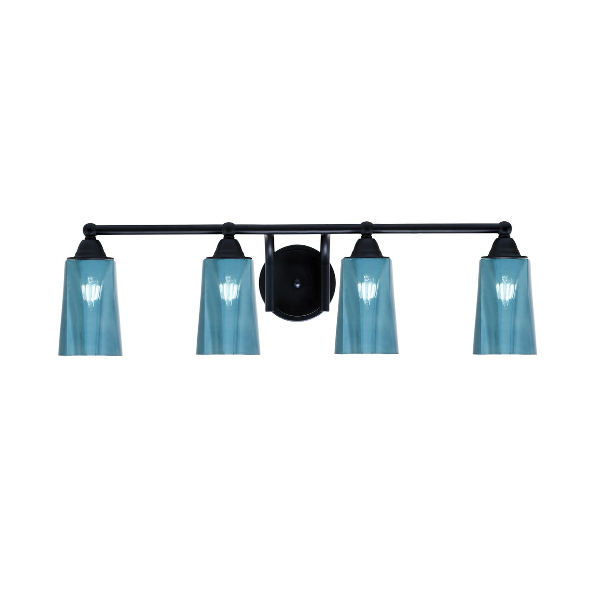 Toltec Paramount 4-Light Bath Bar | Modern Matte Black Steel and Blue Gradient Glass | Bathroom & Powder Room Vanity Light | 7.25 x 8.75 in | Model 3424-MB-265