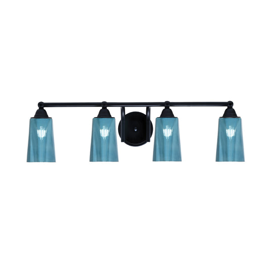 Toltec Paramount 4-Light Bath Bar | Modern Matte Black Steel and Blue Gradient Glass | Bathroom & Powder Room Vanity Light | 7.25 x 8.75 in | Model 3424-MB-265