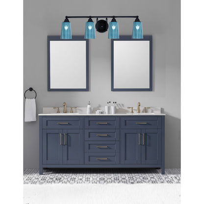 Toltec Paramount 4-Light Bath Bar | Modern Matte Black Steel and Blue Gradient Glass | Bathroom & Powder Room Vanity Light | 7.25 x 8.75 in | Model 3424-MB-265