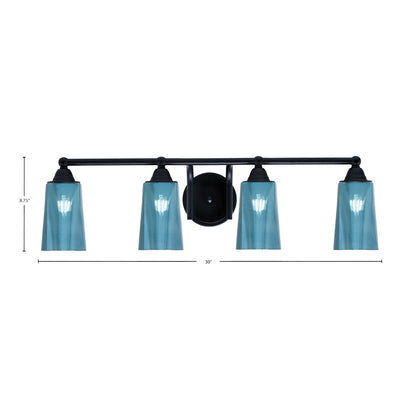 Toltec Paramount 4-Light Bath Bar | Modern Matte Black Steel and Blue Gradient Glass | Bathroom & Powder Room Vanity Light | 7.25 x 8.75 in | Model 3424-MB-265