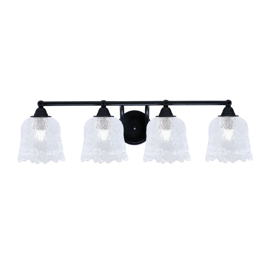 Toltec Paramount 4-Light Bath Bar | Modern Matte Black Steel and Clear Lava Glass | Bathroom Vanity Light | 8 x 8.75 in | Model 3424-MB-4230
