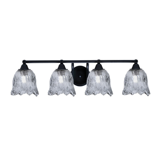 Toltec Paramount 4-Light Bath Bar | Modern Matte Black Steel and Smoke Lava Glass | Bathroom Vanity Light | 8 x 8.75 in | Model 3424-MB-4232