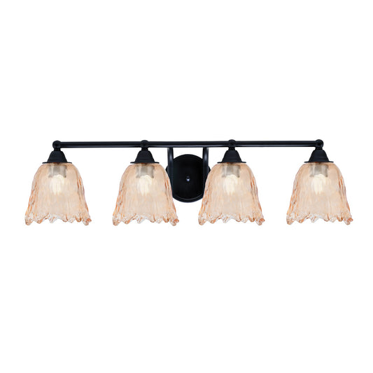 Toltec Paramount 4-Light Bath Bar | Modern Matte Black Steel and Amber Lava Glass | Bathroom Vanity Light | 8 x 8.75 in | Model 3424-MB-4233
