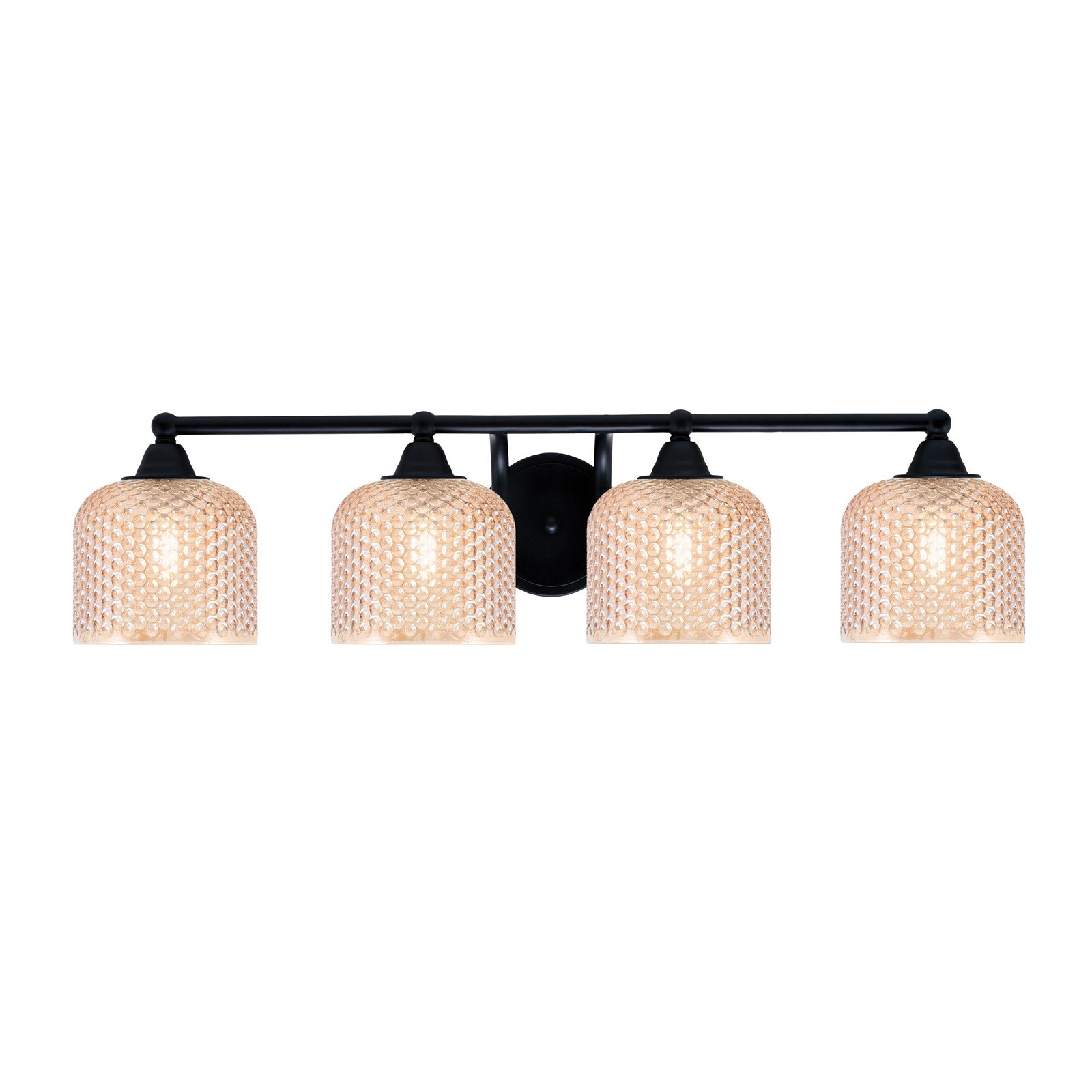 Toltec Paramount 31in 4-Light Bath Bar | Matte Black Steel and Amber Textured Glass | Bathroom Vanity Lighting | 31 x 8 x 7.5 in | Model 3424-MB-4613