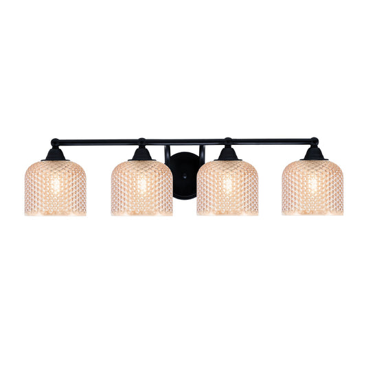 Toltec Paramount 31in 4-Light Bath Bar | Matte Black Steel and Amber Textured Glass | Bathroom Vanity Lighting | 31 x 8 x 7.5 in | Model 3424-MB-4613