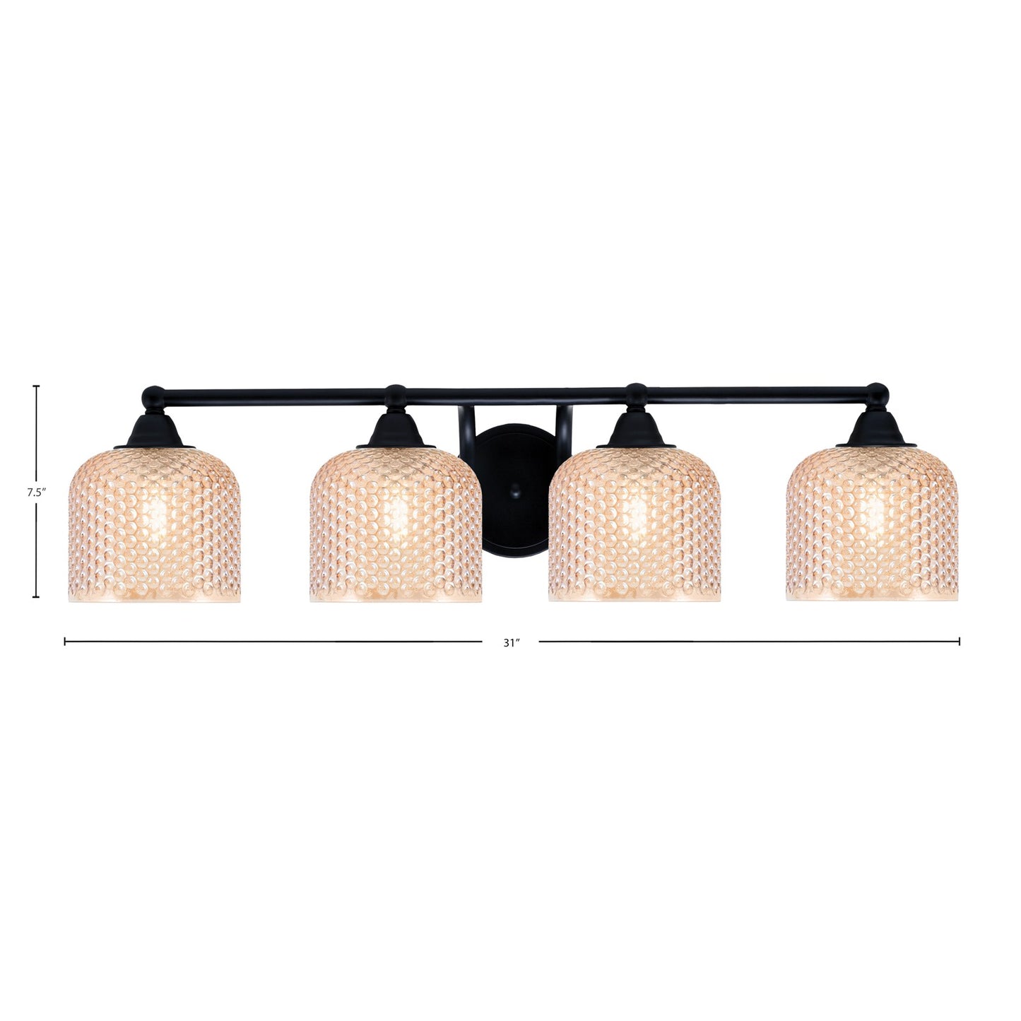 Toltec Paramount 31in 4-Light Bath Bar | Matte Black Steel and Amber Textured Glass | Bathroom Vanity Lighting | 31 x 8 x 7.5 in | Model 3424-MB-4613