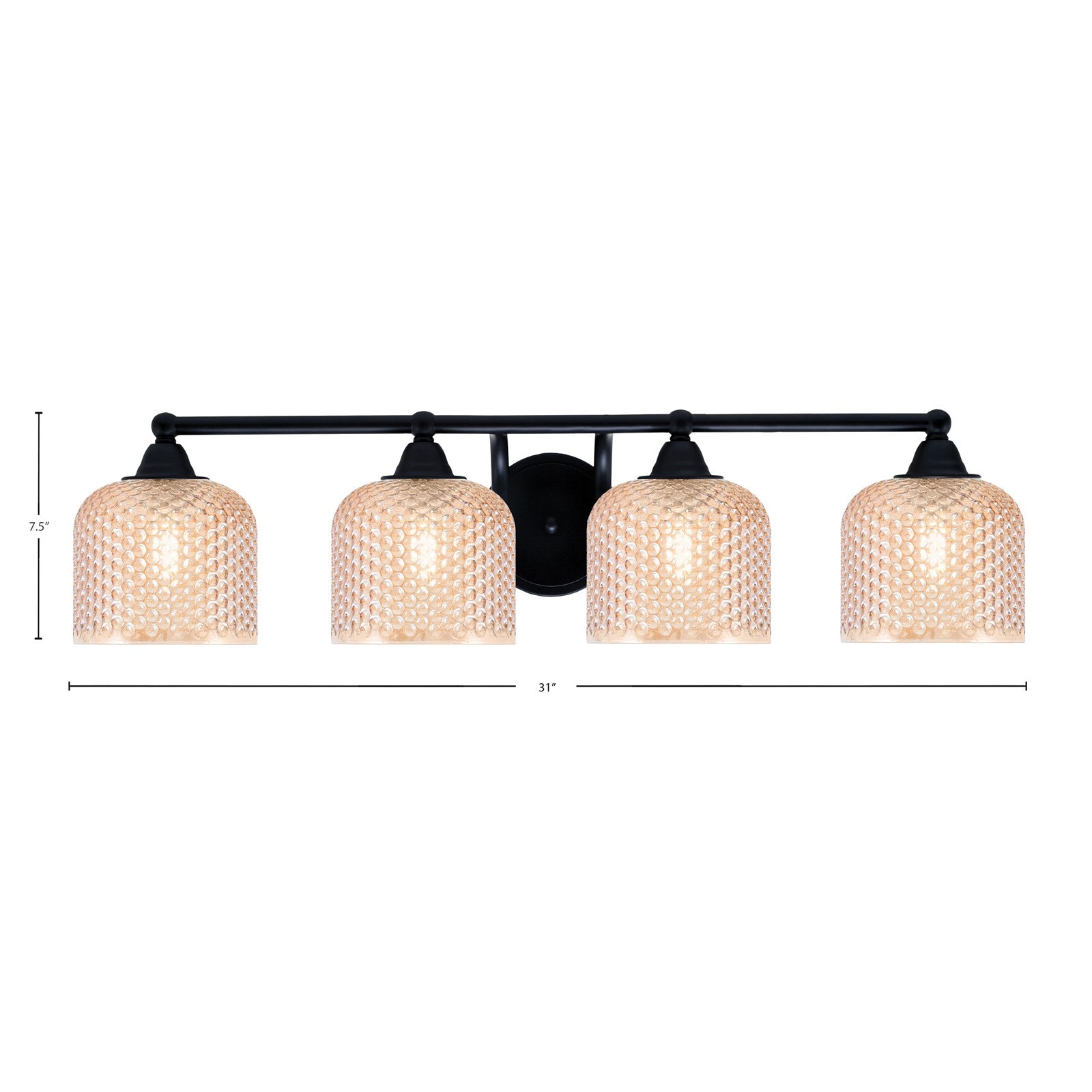 Toltec Paramount 31in 4-Light Bath Bar | Matte Black Steel and Amber Textured Glass | Bathroom Vanity Lighting | 31 x 8 x 7.5 in | Model 3424-MB-4613