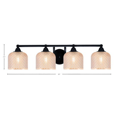 Toltec Paramount 31in 4-Light Bath Bar | Matte Black Steel and Amber Textured Glass | Bathroom Vanity Lighting | 31 x 8 x 7.5 in | Model 3424-MB-4613