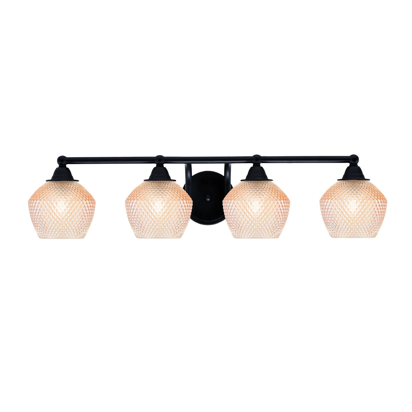 Toltec Paramount 31in 4-Light Bath Bar | Matte Black Steel and Amber Textured Glass | Bathroom Vanity | 31 x 8.5 x 7.5 in | Model 3424-MB-4623