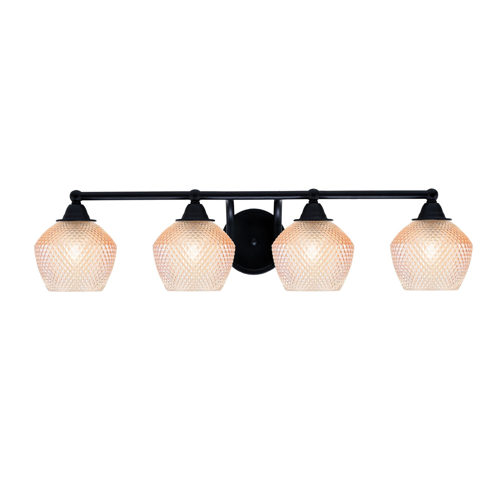Toltec Paramount 31in 4-Light Bath Bar | Matte Black Steel and Amber Textured Glass | Bathroom Vanity | 31 x 8.5 x 7.5 in | Model 3424-MB-4623