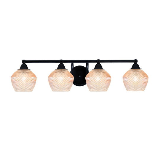 Toltec Paramount 31in 4-Light Bath Bar | Matte Black Steel and Amber Textured Glass | Bathroom Vanity | 31 x 8.5 x 7.5 in | Model 3424-MB-4623