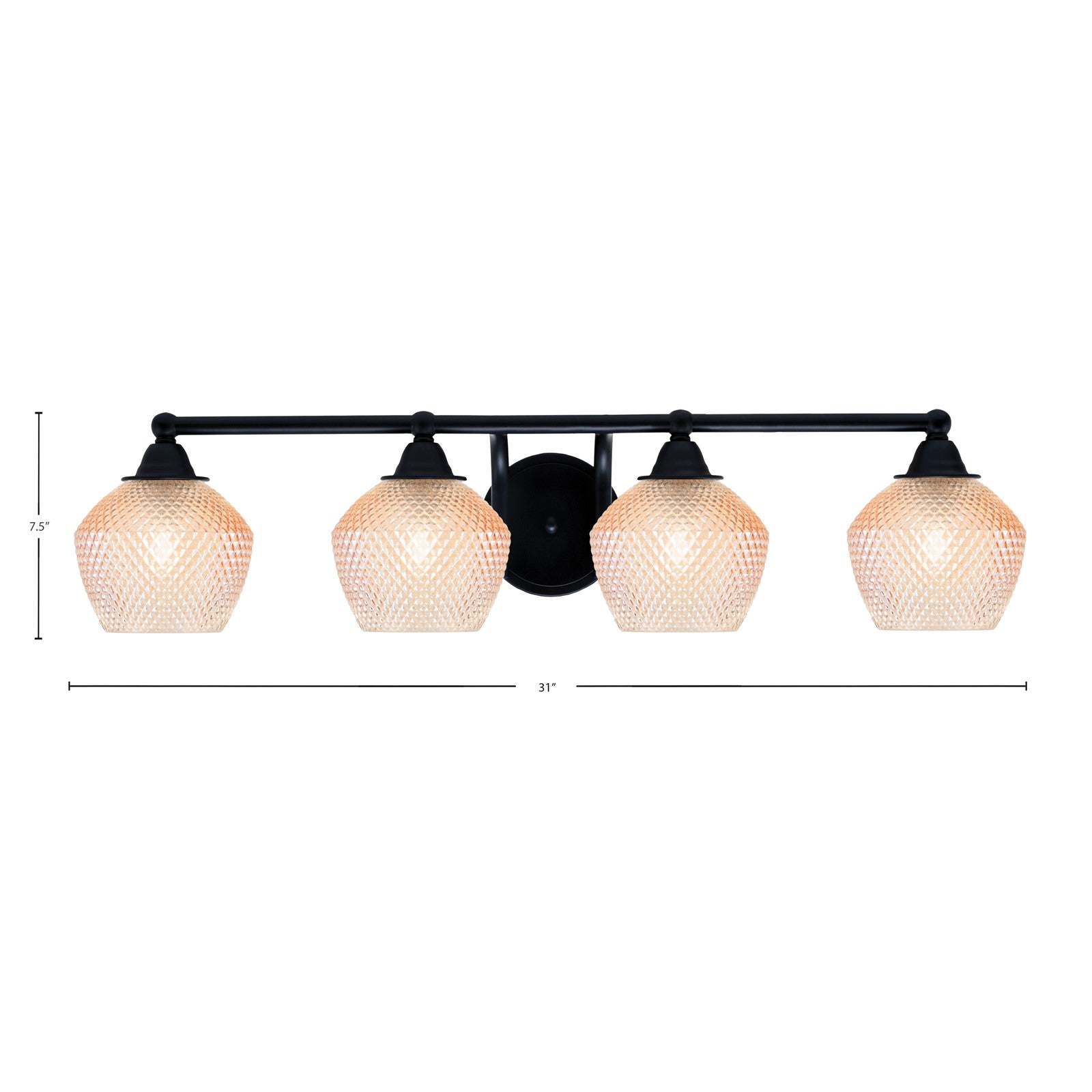 Toltec Paramount 31in 4-Light Bath Bar | Matte Black Steel and Amber Textured Glass | Bathroom Vanity | 31 x 8.5 x 7.5 in | Model 3424-MB-4623