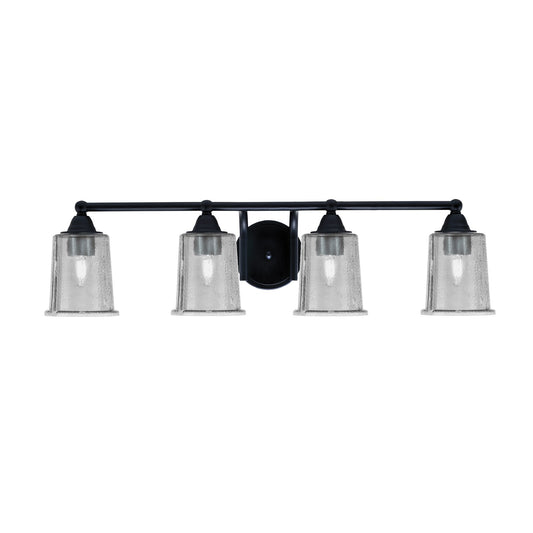 Toltec Paramount 4-Light Bath Bar | Modern Matte Black Steel and Smoke Bubble Glass | Bathroom & Powder Room Vanity Light | 7.25 x 7.75 in | Model 3424-MB-5032