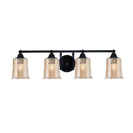 Toltec Paramount 4-Light Bath Bar | Modern Matte Black Steel and Amber Bubble Glass | Bathroom Vanity Light | 7.25 x 7.75 in | Model 3424-MB-5033