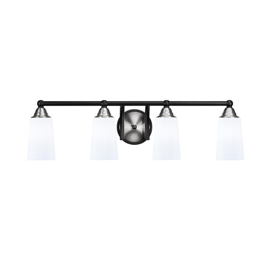 Toltec Paramount 4-Light Bath Bar | Matte Black & Brushed Nickel Steel and White Opal Glass | Bathroom Vanity & Powder Room | 7.25 x 8.75 in | Model 3424-MBBN-261