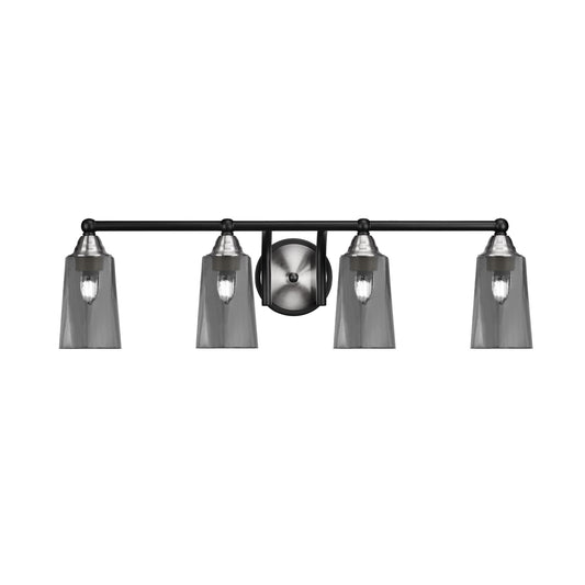 Toltec Paramount 4-Light Bath Bar | Matte Black & Brushed Nickel Steel and Smoke Bubble Glass | Bathroom Vanity & Powder Room | 7.25 x 8.75 in | Model 3424-MBBN-262