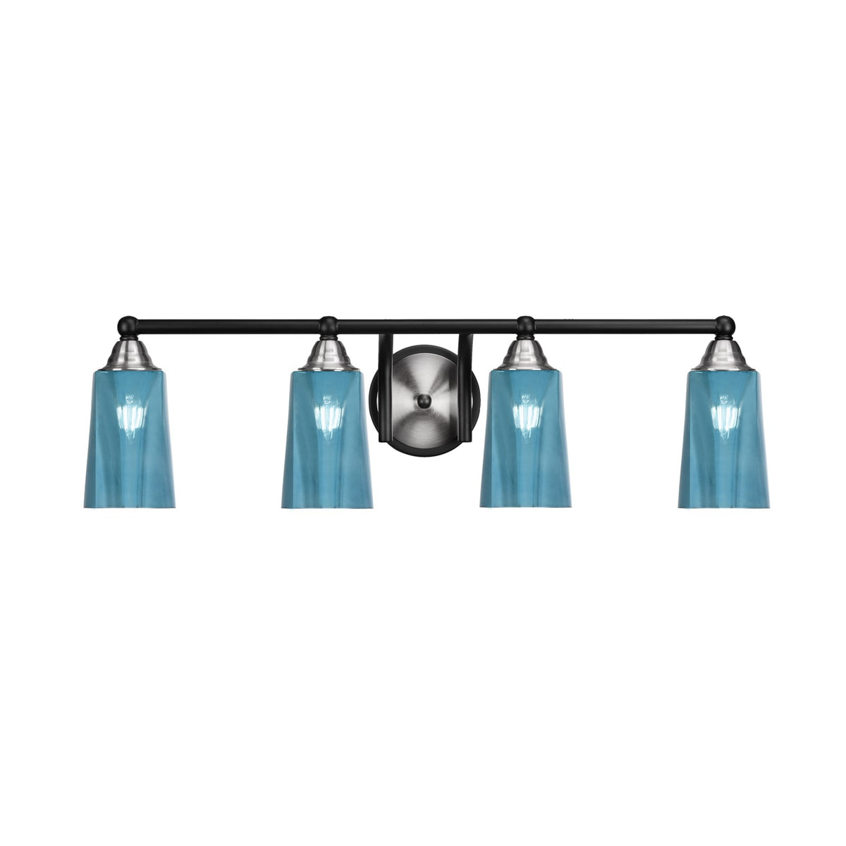 Toltec Paramount 4-Light Bath Bar | Matte Black & Brushed Nickel Steel and Blue Gradient Glass | Bathroom Vanity & Powder Room | 7.25 x 8.75 in | Model 3424-MBBN-265