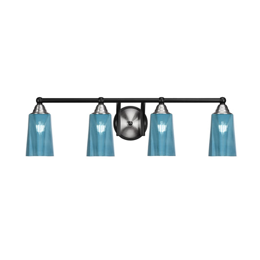Toltec Paramount 4-Light Bath Bar | Matte Black & Brushed Nickel Steel and Blue Gradient Glass | Bathroom Vanity & Powder Room | 7.25 x 8.75 in | Model 3424-MBBN-265