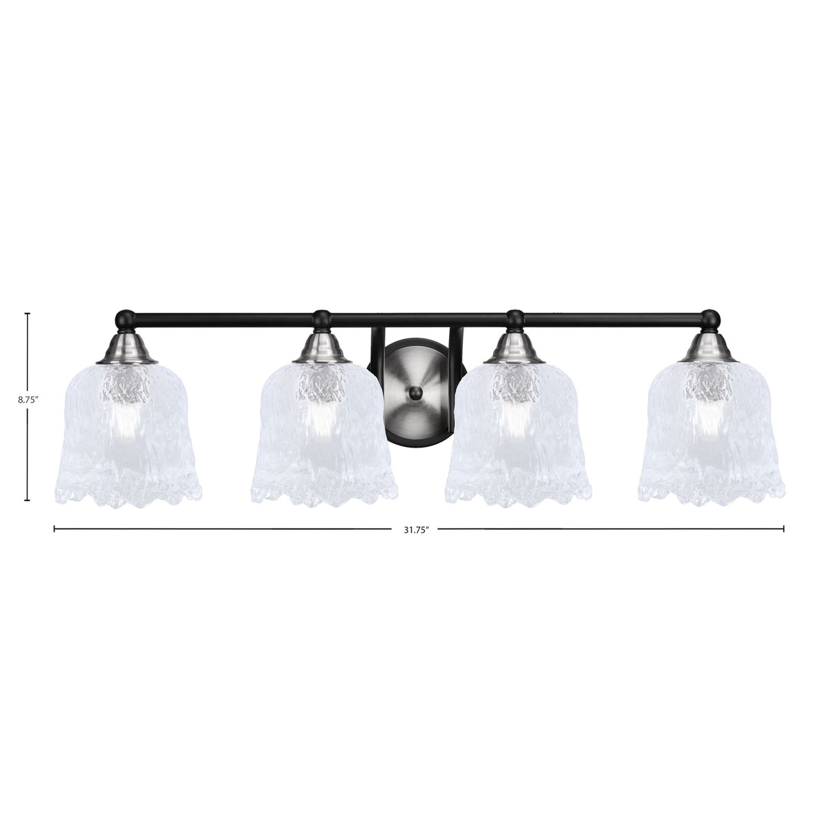 Toltec Paramount 4-Light Bath Bar | Modern Matte Black & Brushed Nickel with Clear Lava Glass | Bathroom Vanity Light | 8 x 8.75 in | Model 3424-MBBN-4230