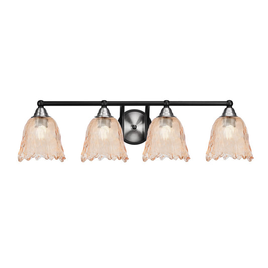 Toltec Paramount 4-Light Bath Bar | Modern Matte Black & Brushed Nickel with Amber Lava Glass | Bathroom Vanity & Powder Room | 8 x 8.75 in | Model 3424-MBBN-4233
