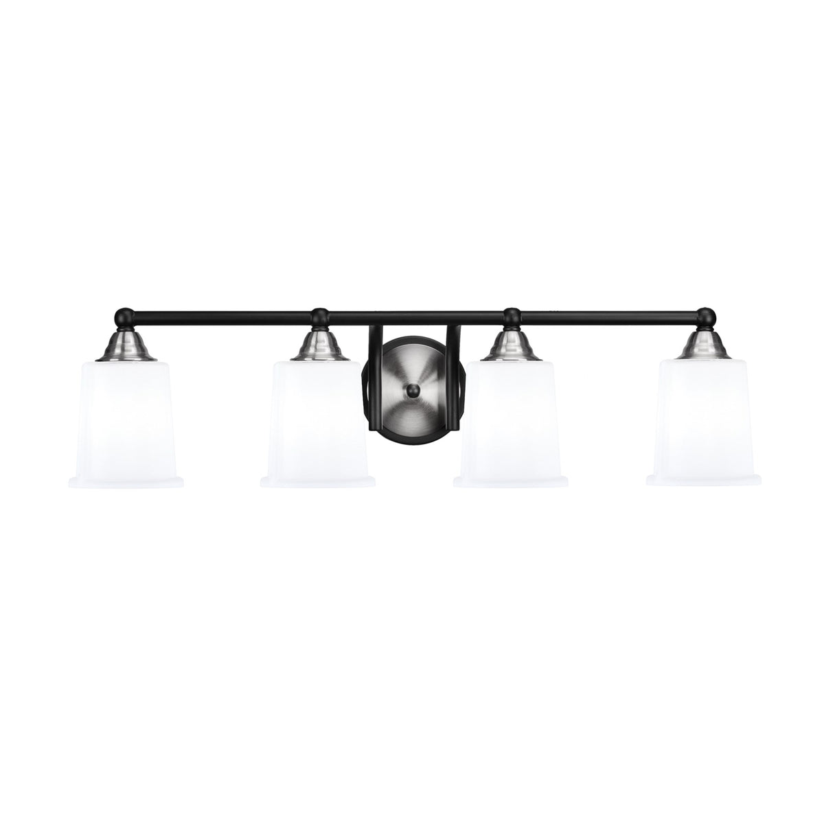 Toltec Paramount 4-Light Bath Bar | Modern Matte Black & Brushed Nickel with White Opal Glass | Bathroom Vanity Light | 7.25 x 7.75 in | Model 3424-MBBN-5031