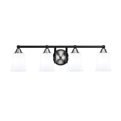 Toltec Paramount 4-Light Bath Bar | Modern Matte Black & Brushed Nickel with White Opal Glass | Bathroom Vanity Light | 7.25 x 7.75 in | Model 3424-MBBN-5031
