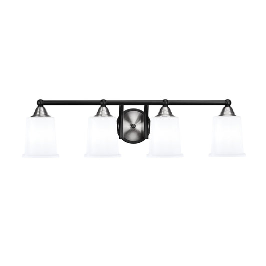 Toltec Paramount 4-Light Bath Bar | Modern Matte Black & Brushed Nickel with White Opal Glass | Bathroom Vanity Light | 7.25 x 7.75 in | Model 3424-MBBN-5031