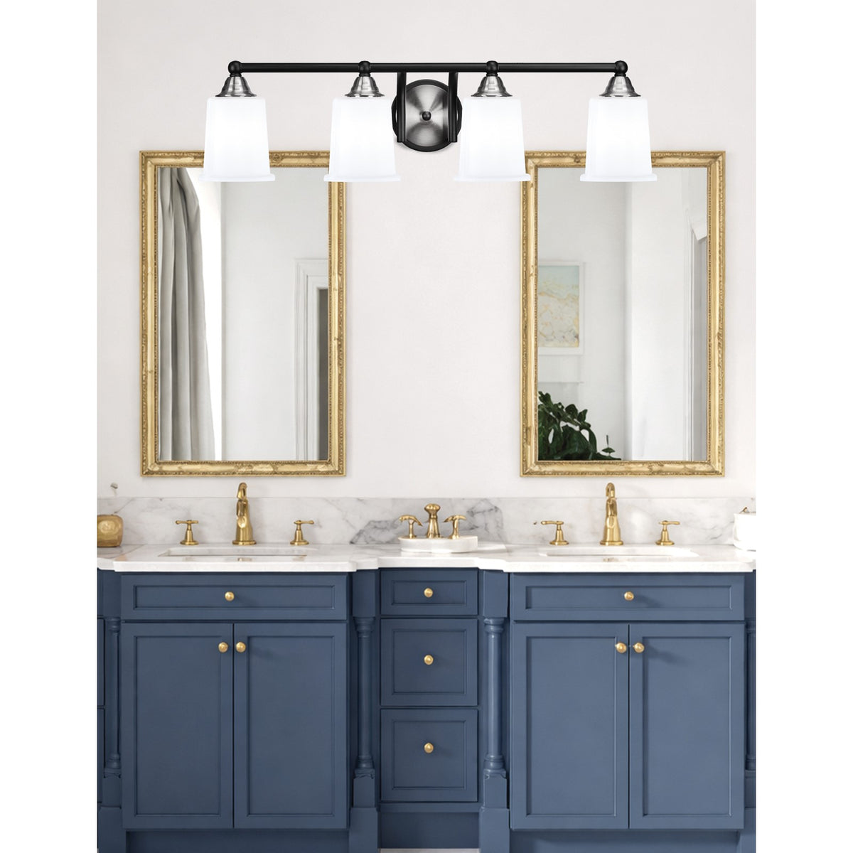 Toltec Paramount 4-Light Bath Bar | Modern Matte Black & Brushed Nickel with White Opal Glass | Bathroom Vanity Light | 7.25 x 7.75 in | Model 3424-MBBN-5031