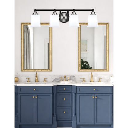 Toltec Paramount 4-Light Bath Bar | Modern Matte Black & Brushed Nickel with White Opal Glass | Bathroom Vanity Light | 7.25 x 7.75 in | Model 3424-MBBN-5031