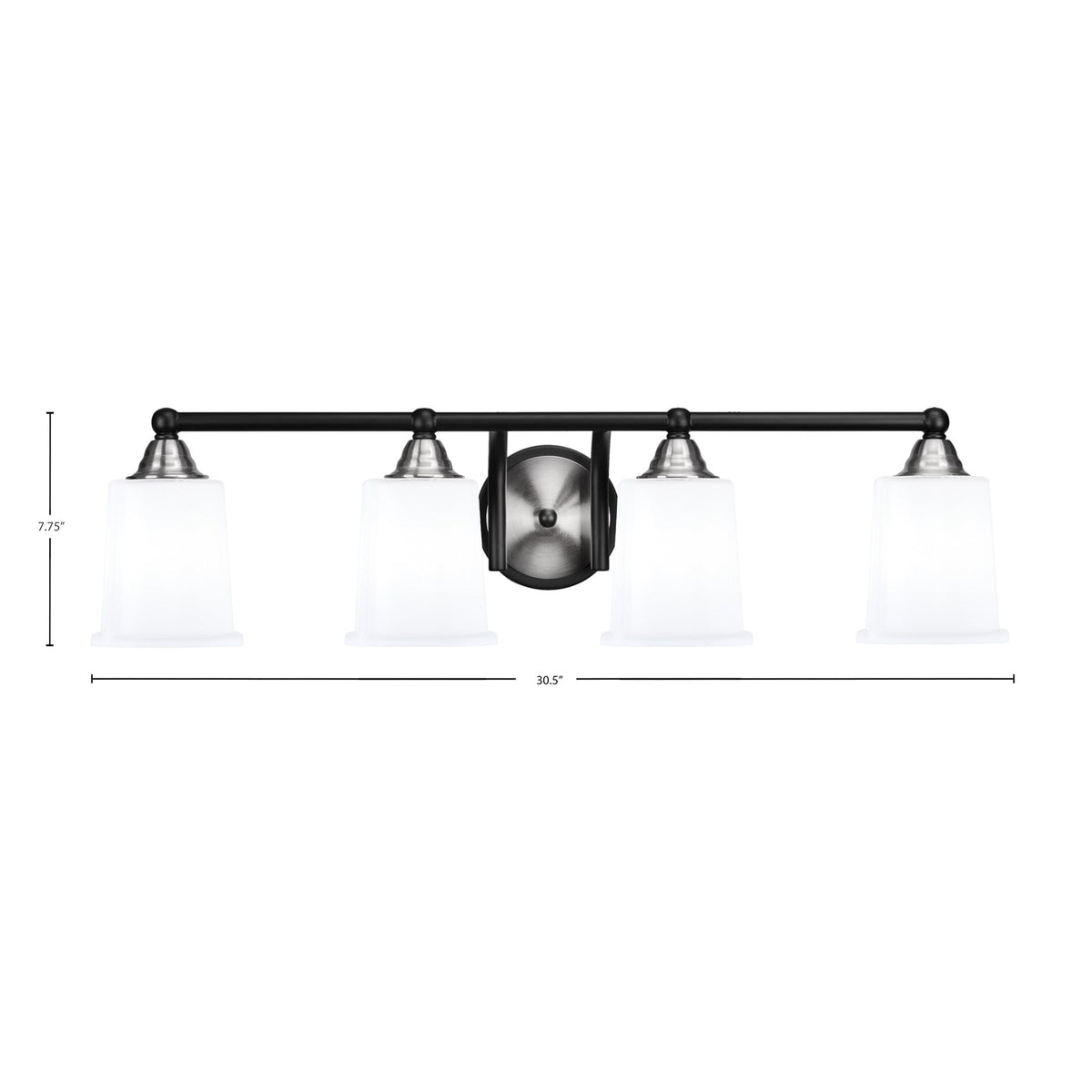 Toltec Paramount 4-Light Bath Bar | Modern Matte Black & Brushed Nickel with White Opal Glass | Bathroom Vanity Light | 7.25 x 7.75 in | Model 3424-MBBN-5031