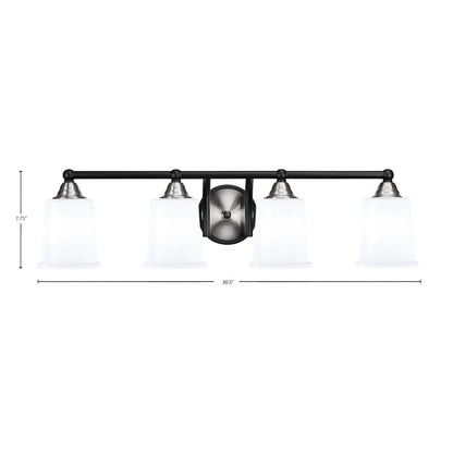 Toltec Paramount 4-Light Bath Bar | Modern Matte Black & Brushed Nickel with White Opal Glass | Bathroom Vanity Light | 7.25 x 7.75 in | Model 3424-MBBN-5031