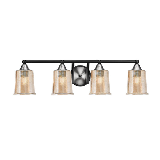 Toltec Paramount 4-Light Bath Bar | Modern Matte Black & Brushed Nickel with Amber Bubble Glass | Bathroom Vanity Light | 7.25 x 7.75 in | Model 3424-MBBN-5033