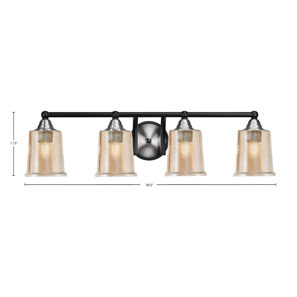 Toltec Paramount 4-Light Bath Bar | Modern Matte Black & Brushed Nickel with Amber Bubble Glass | Bathroom Vanity Light | 7.25 x 7.75 in | Model 3424-MBBN-5033